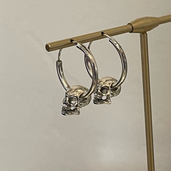 Skull Hoop Earrings - Silver hoop earrings with skull charms - Picture 1 of 4